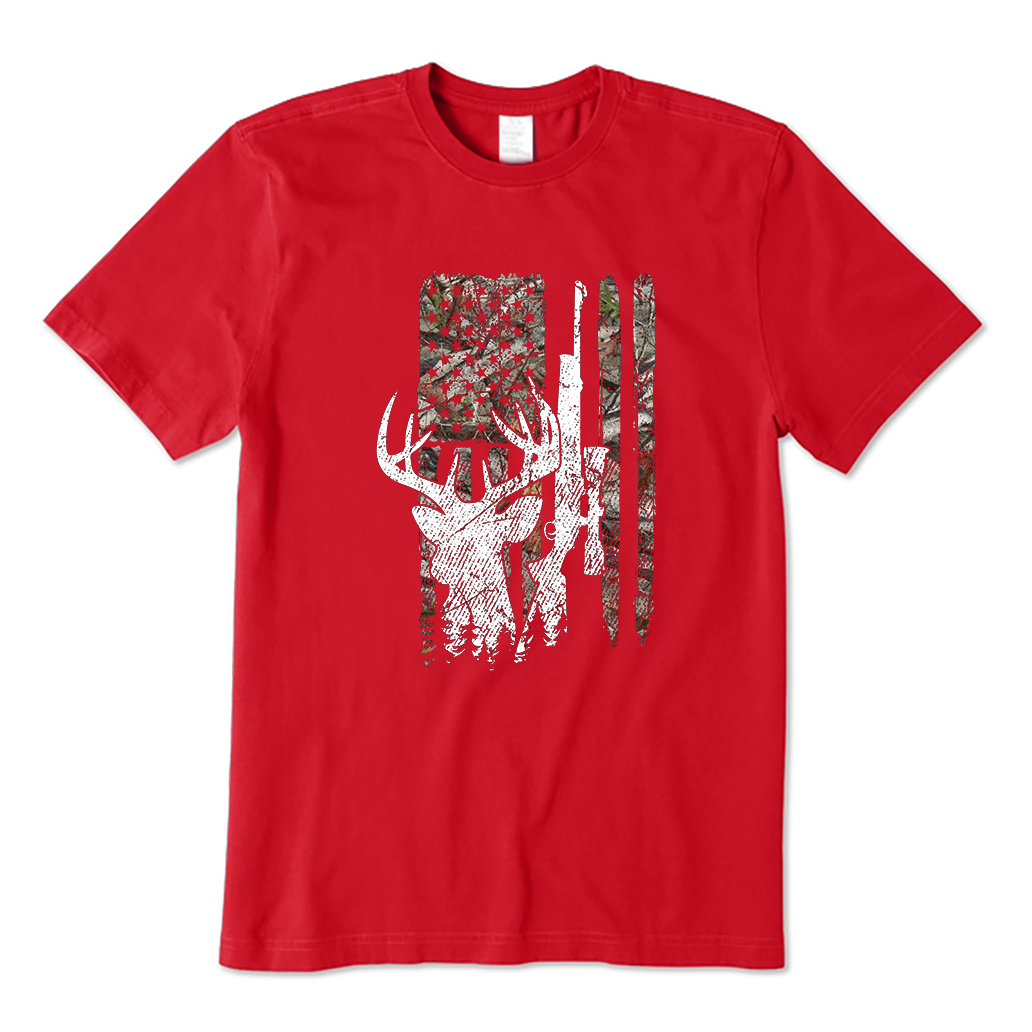 Deer Hunting Camouflage American Flag T-Shirt