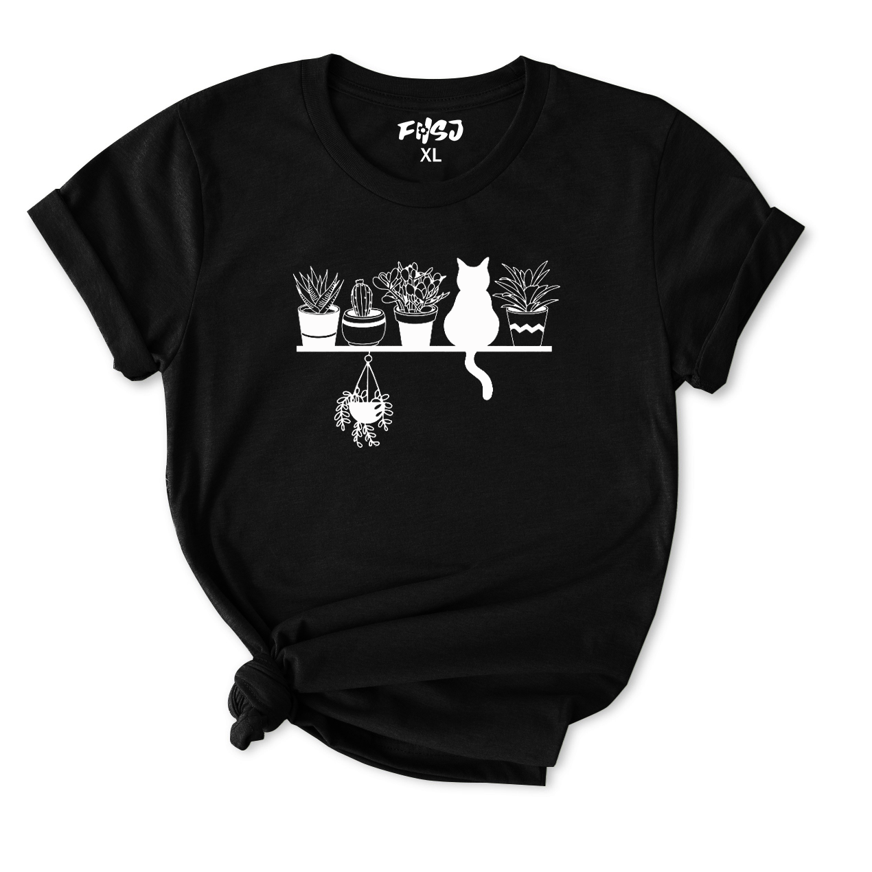 Cat with Succulents & Hanging Plant T-Shirt for Women