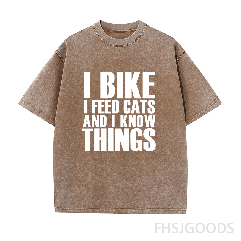 I Bike I Feed Cats and I Know Things Unisex Distressed T-Shirt