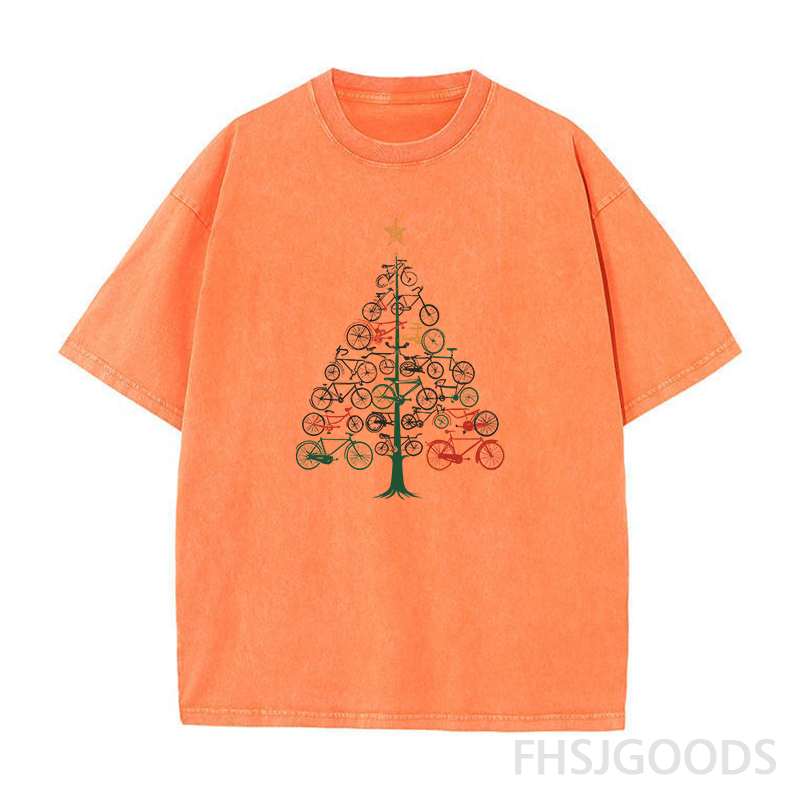 Bicycle Christmas Tree Unisex Distressed T-Shirt