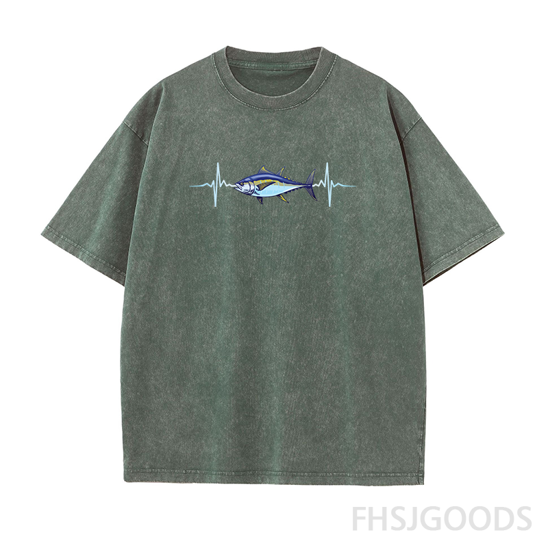Tuna Fishing Heart Pulse Cool Unisex Distressed T-Shirt