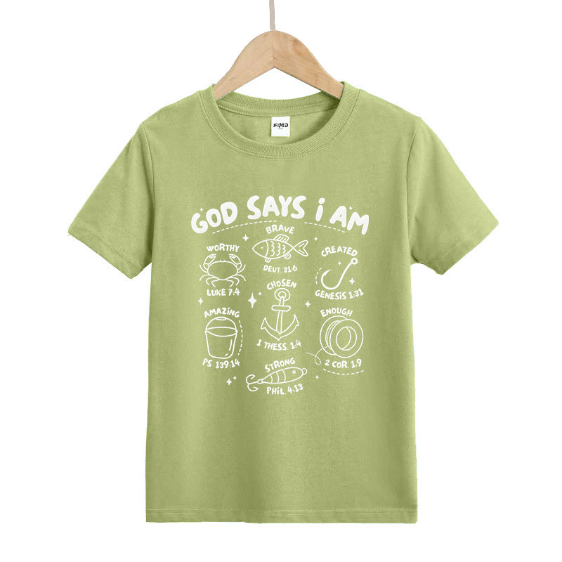 God Says I Am Boys Fishing Kids T-Shirt