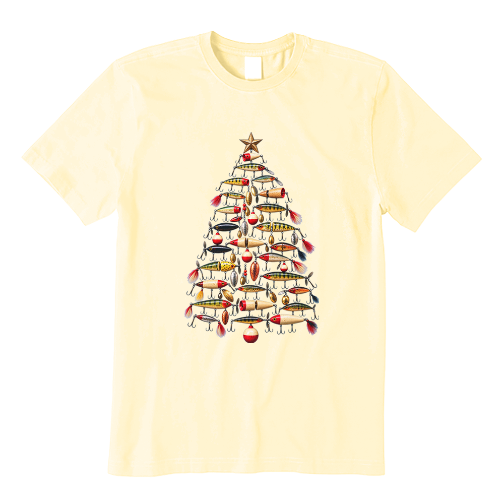 Retro Fishing Lure Christmas Tree Fisherman T-Shirt