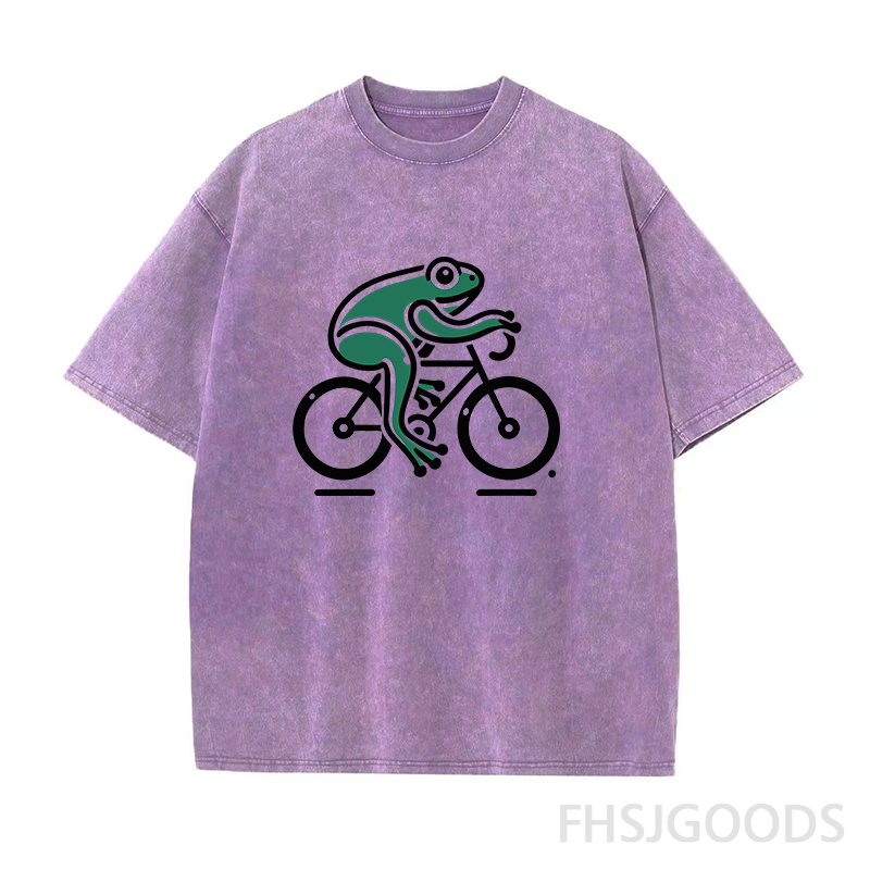 Green Frog on Bicycle Unisex Distressed T-Shirt