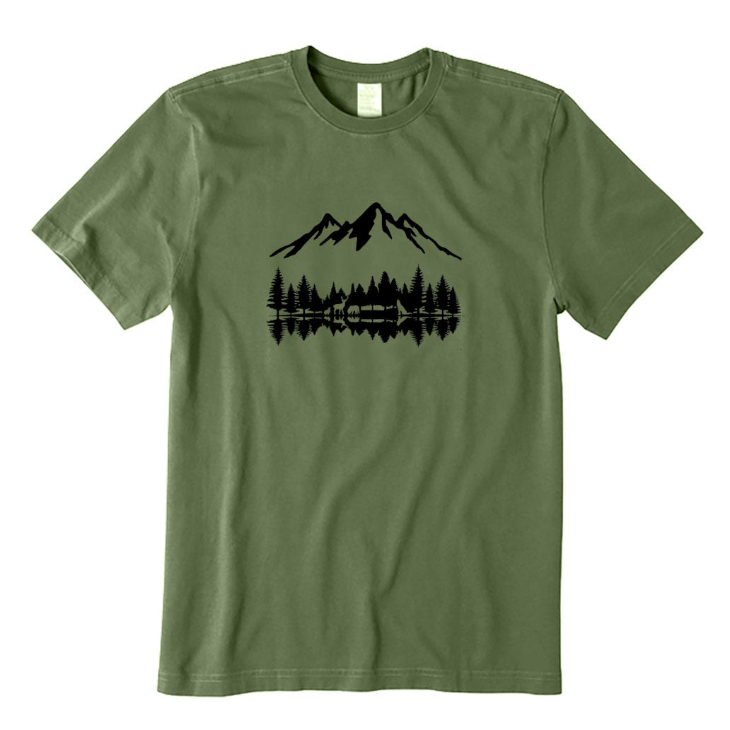 Mountains and Forest Lake Animal Reflections T-Shirt