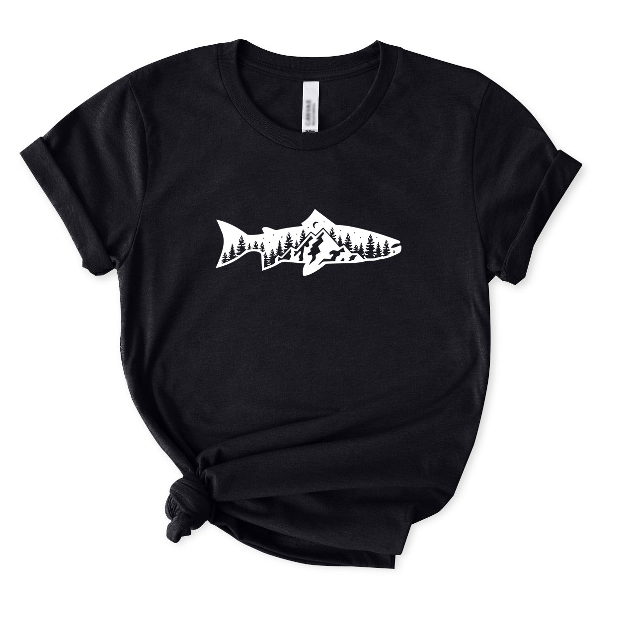 Fish and Mountain Moon Tree T-Shirt FOR WOMEN