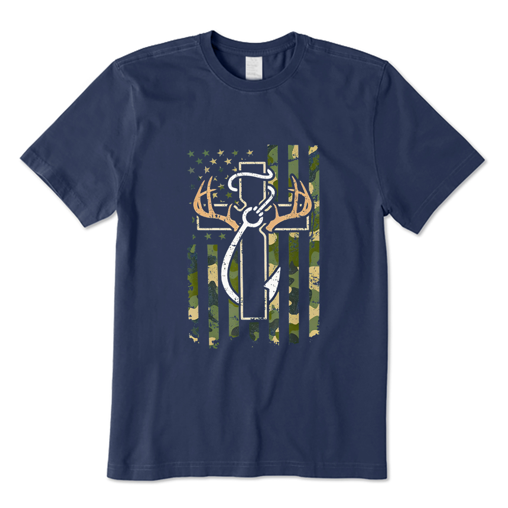 Deer Antlers Cross Fishing Hook T-shirt