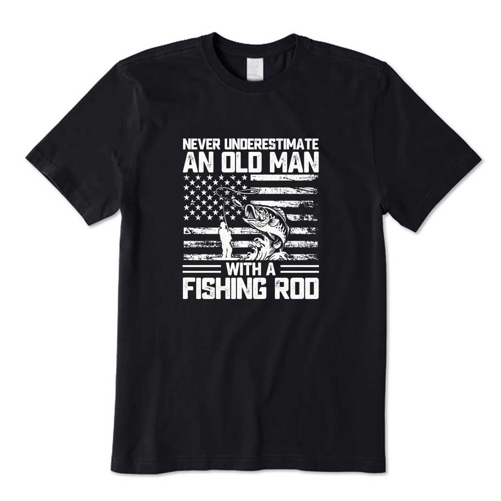 Never Underestimate An Old Man with A Fishing Rod T-Shirt