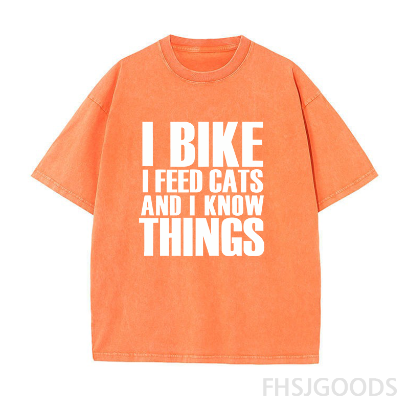I Bike I Feed Cats and I Know Things Unisex Distressed T-Shirt