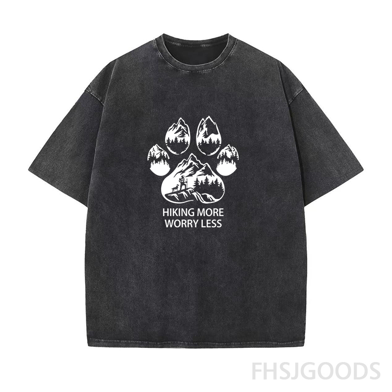 Hiking More Worry Less Unisex Distressed T-Shirt