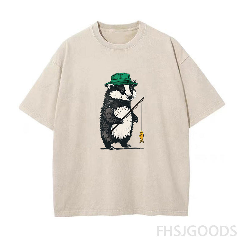 Fishing Badger Unisex Distressed T-Shirt