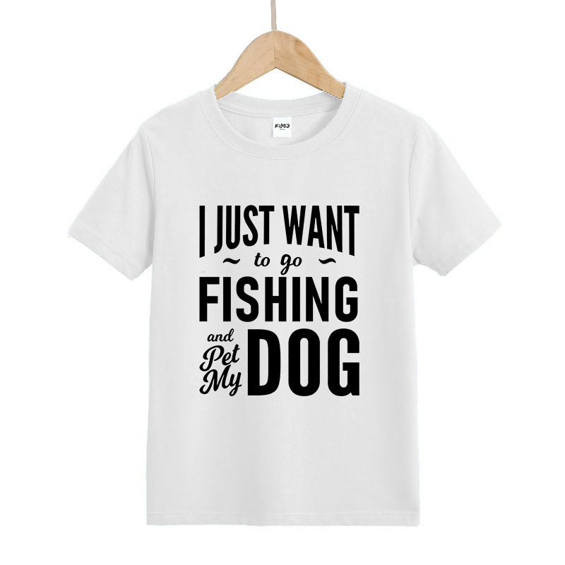I Just Want to Go Fishing and Pet My Dog Kids T-Shirt