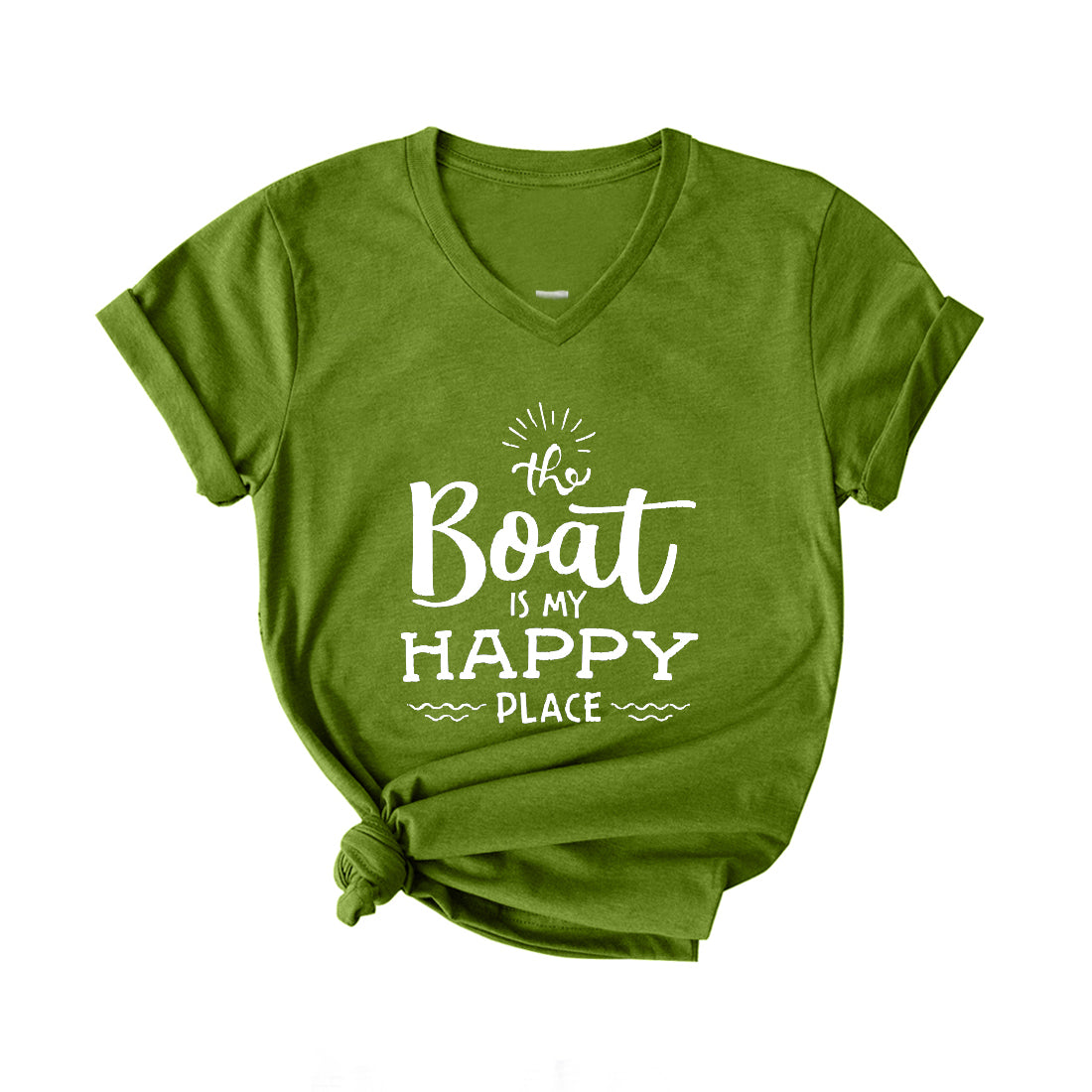 THE BOAT IS MY HAPPY PLACE V Neck T-Shirt for Women