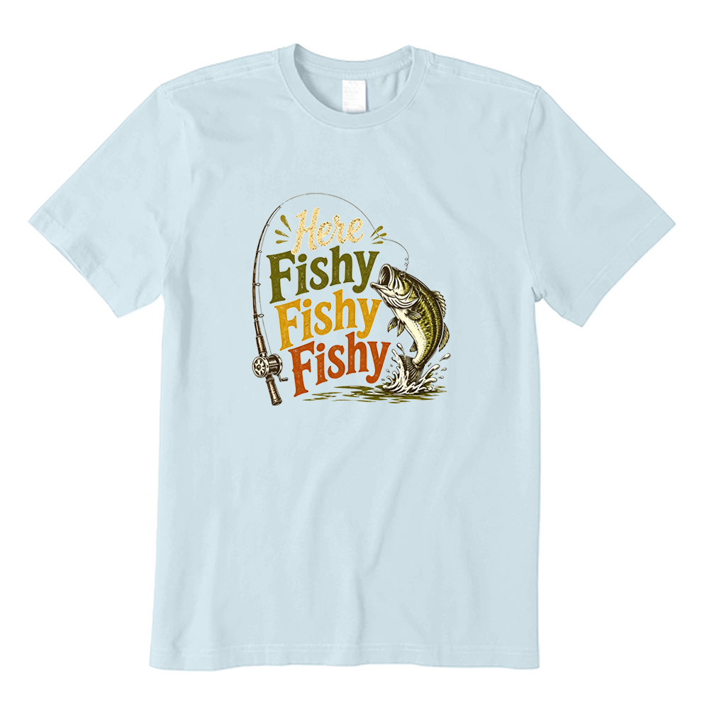 Vintage Here Fishy Fishy Fisherman Bass Fishing Graphic T-shirt