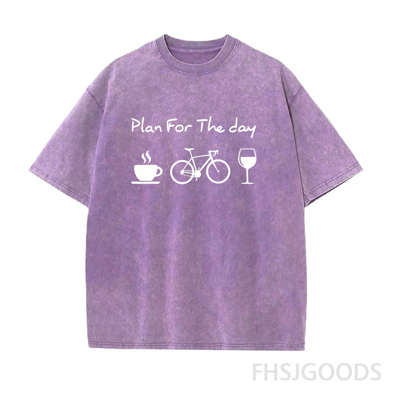 Plan For The Day Coffee Cycling Wine Unisex Distressed T-Shirt