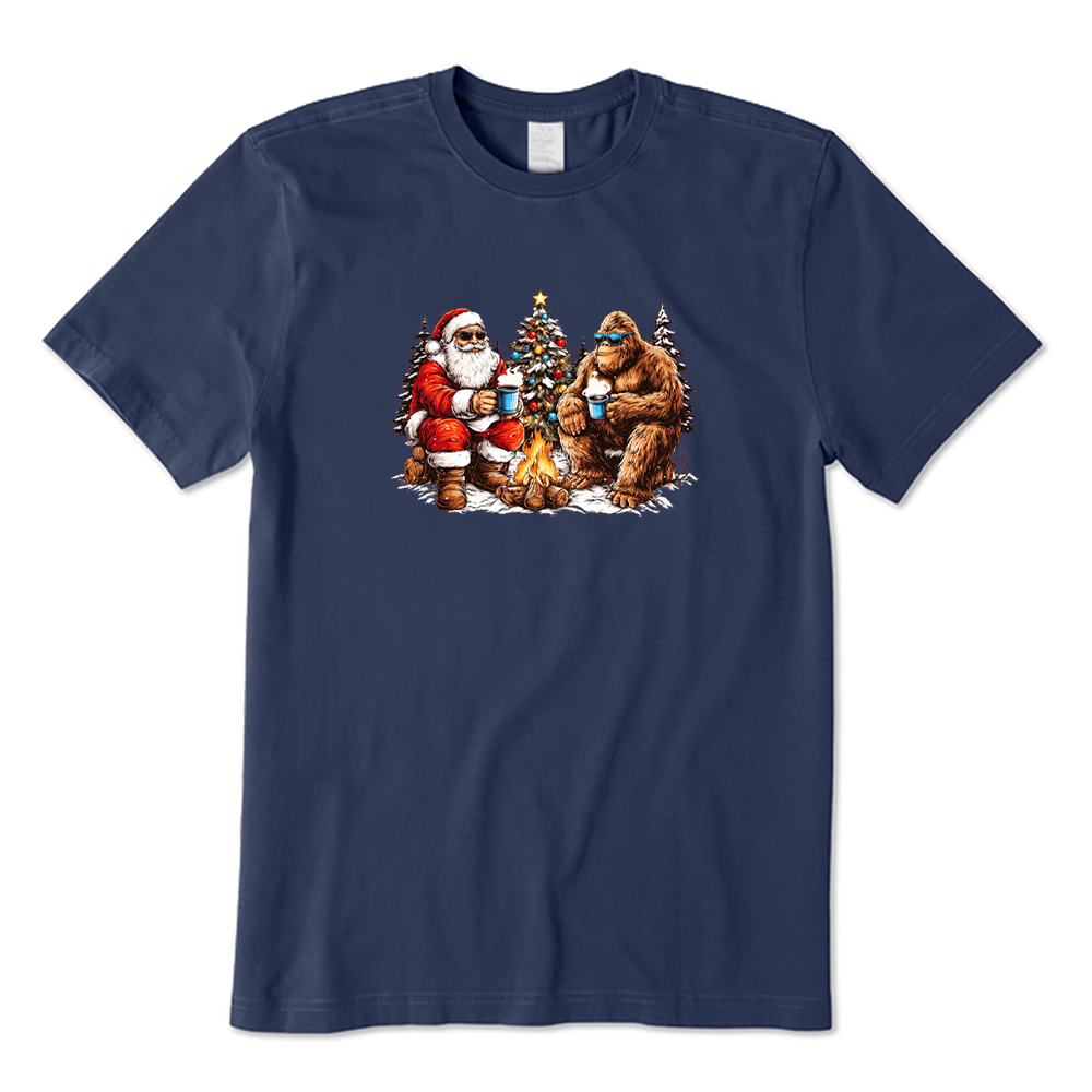 Santa And Bigfoot Camping Christmas T-Shirt