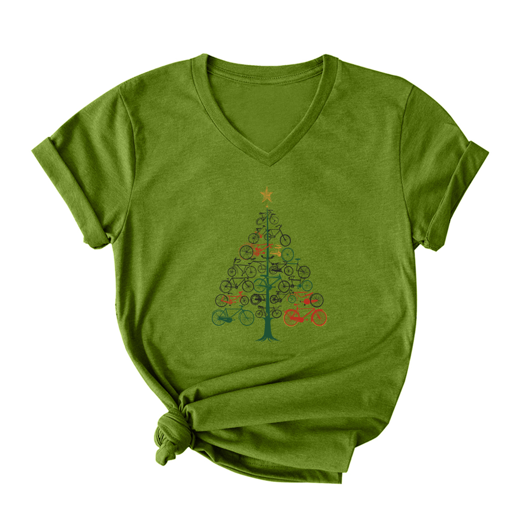 Bicycle Christmas Tree V Neck T-Shirt for Women