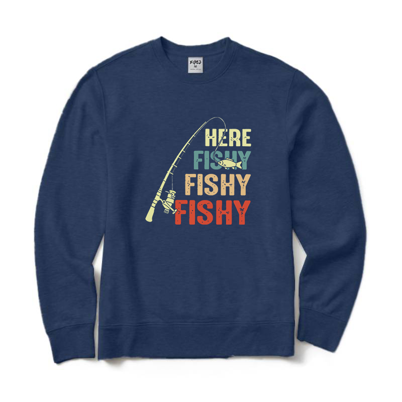 Vintage Fishing Rod Here Fishy Fishy Crewneck Sweatshirt