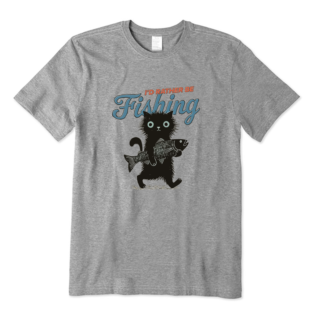 I'd Rather Be Fishing Black Cat T-shirt