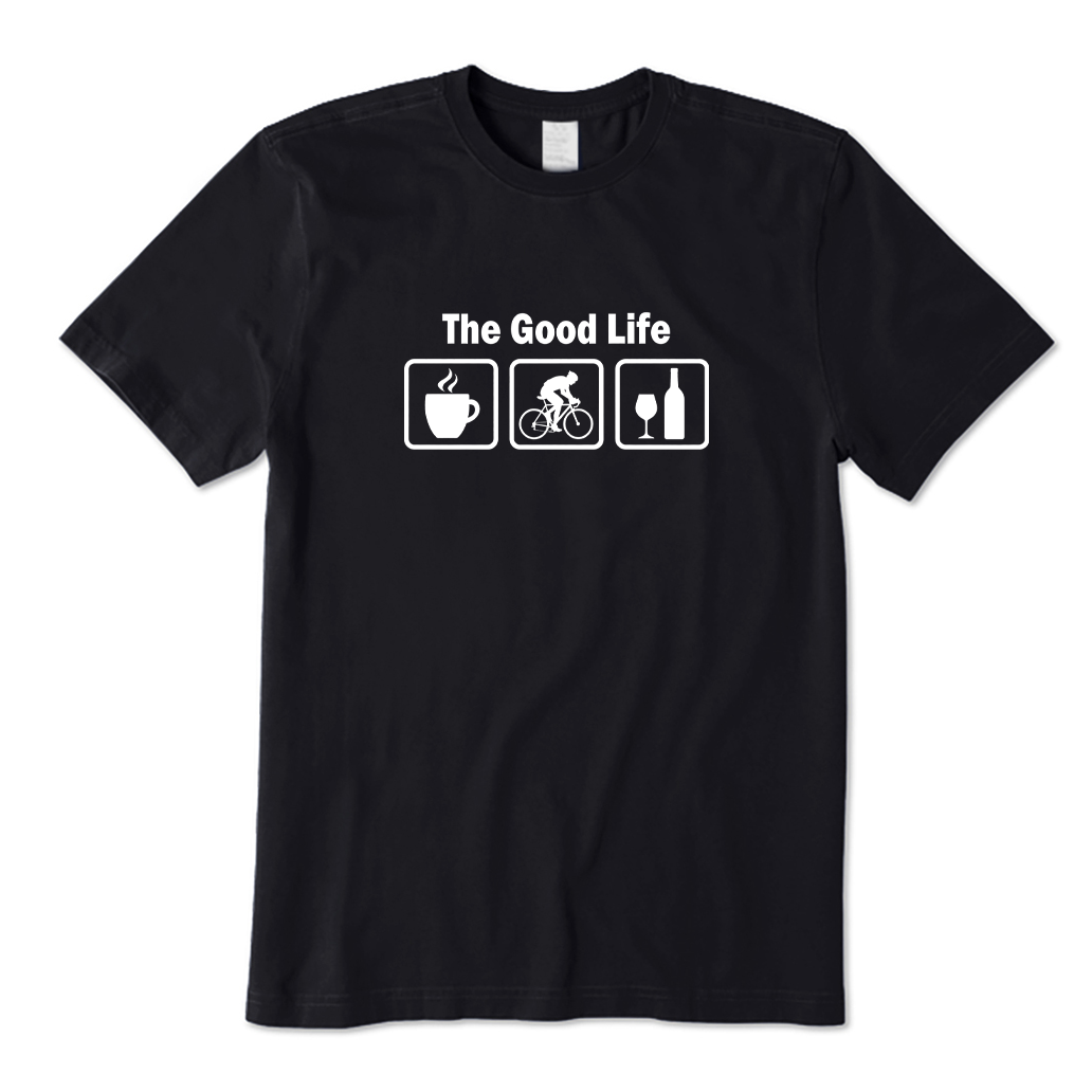 The Good Life Coffee Bike Wine T-shirt