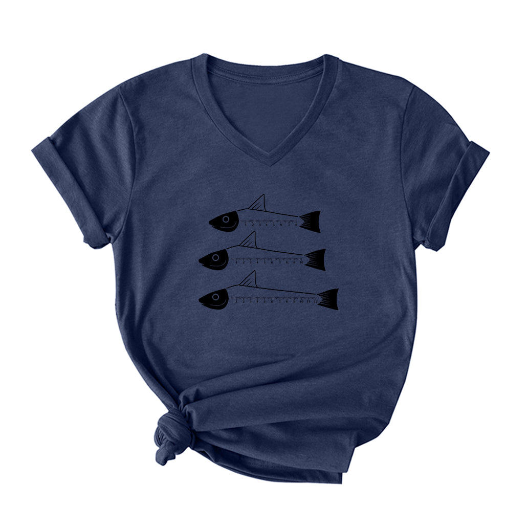 Fish Ruler V Neck T-Shirt for Women