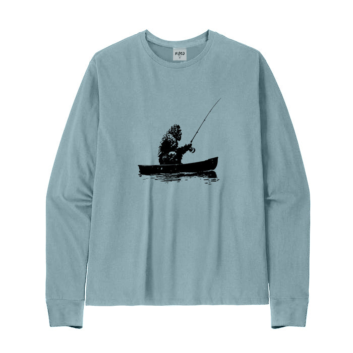 Bigfoot Fishing on Boat Long Sleeve T-Shirt