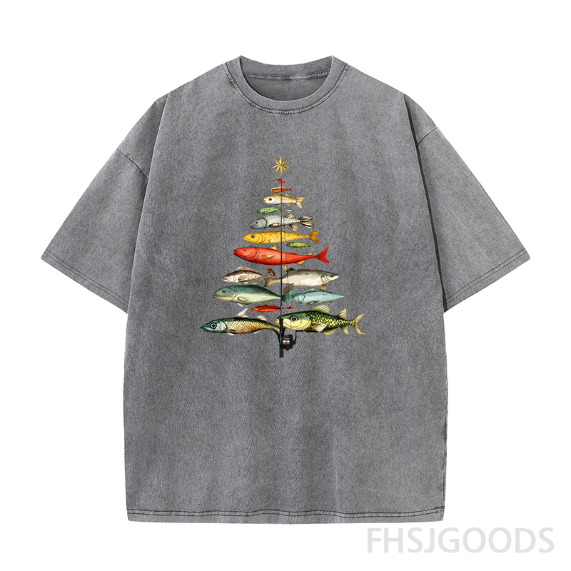 Fishing Christmas Tree Unisex Distressed T-Shirt