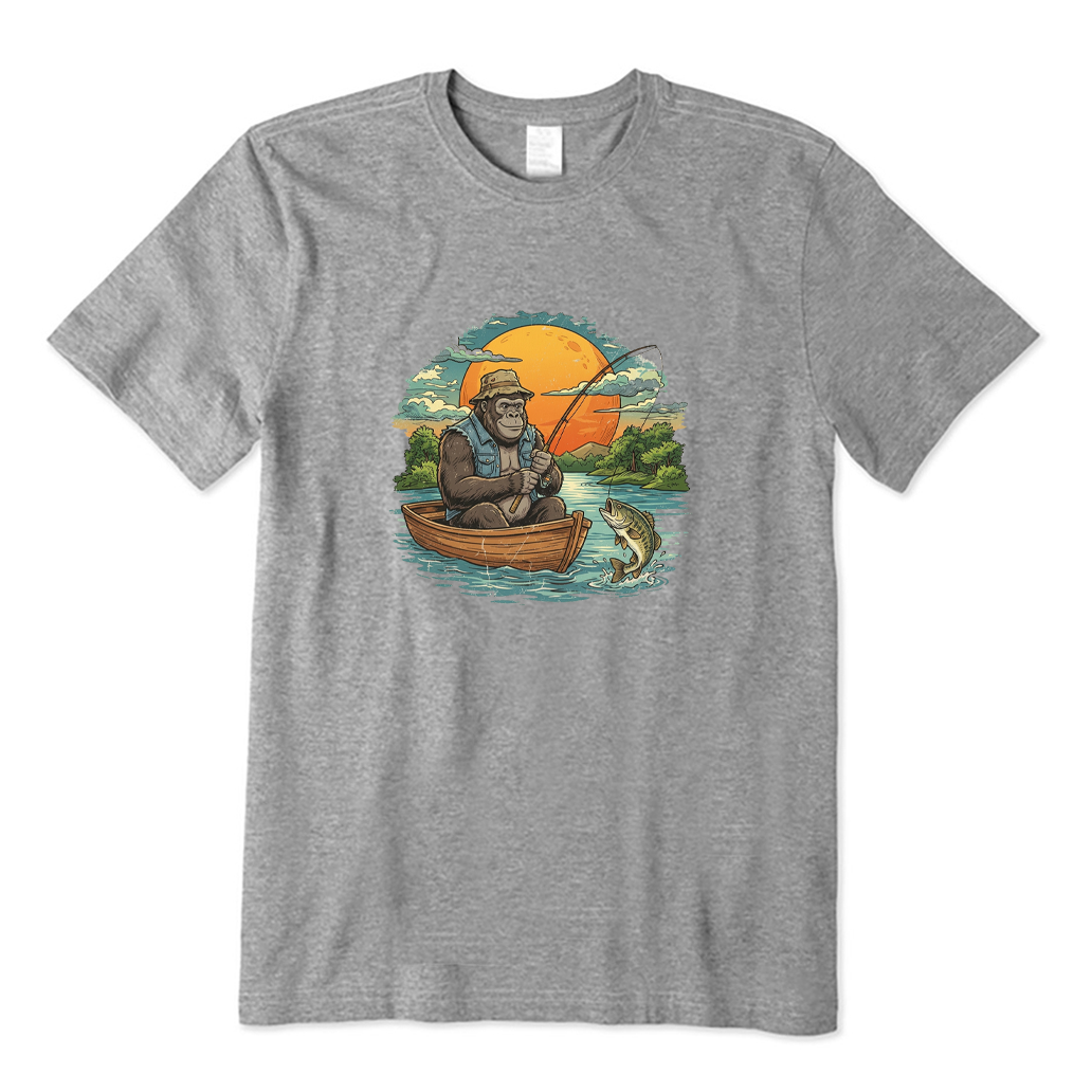 Gorilla Fishing At Sunset Vintage T-shirt