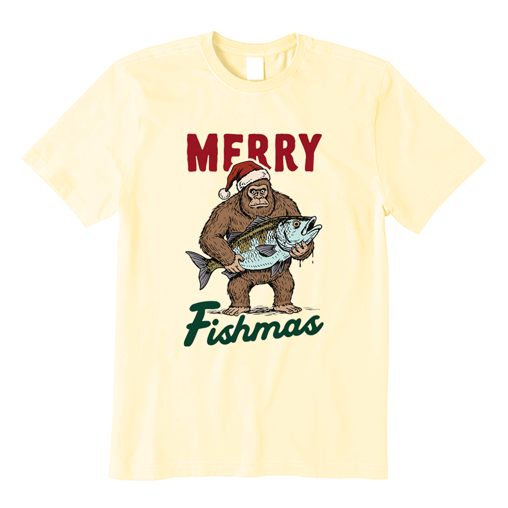 Merry Fishmas Bigfoot Fishing T-Shirt
