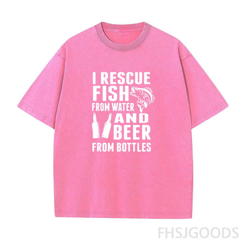 I Rescue Fish From Water and Beer From Bottles Unisex Distressed T-Shirt