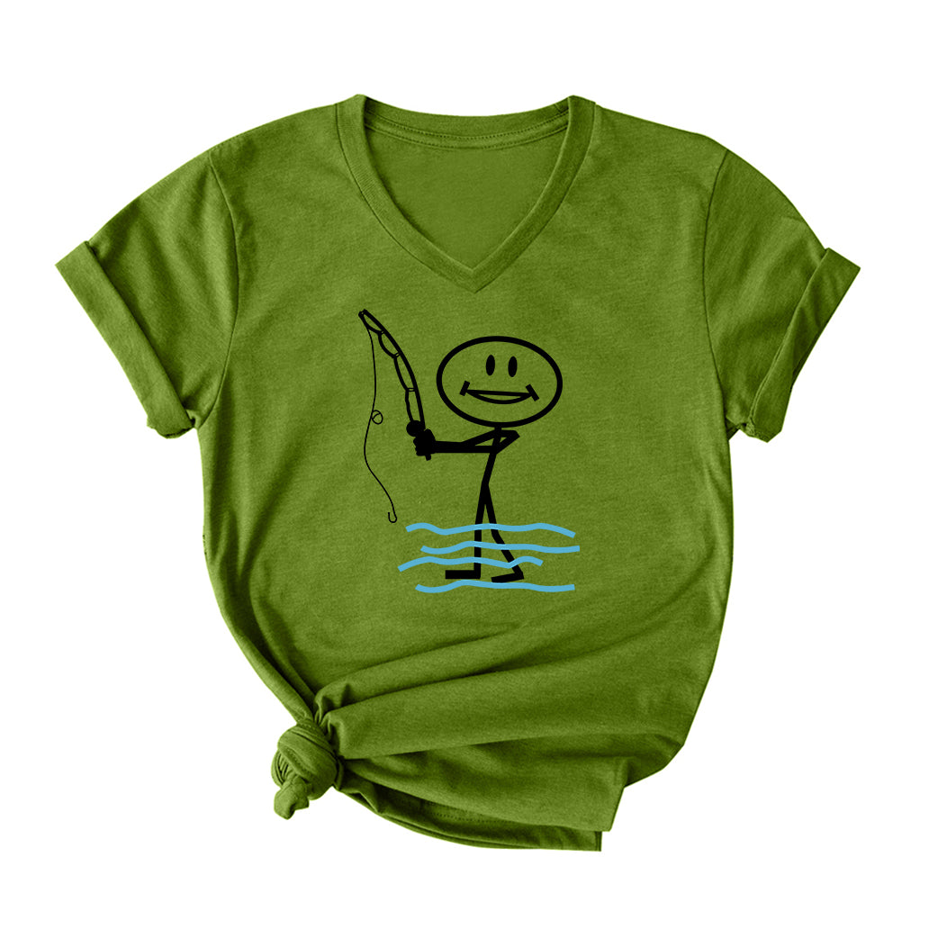 Happy Fishing V Neck T-Shirt for Women