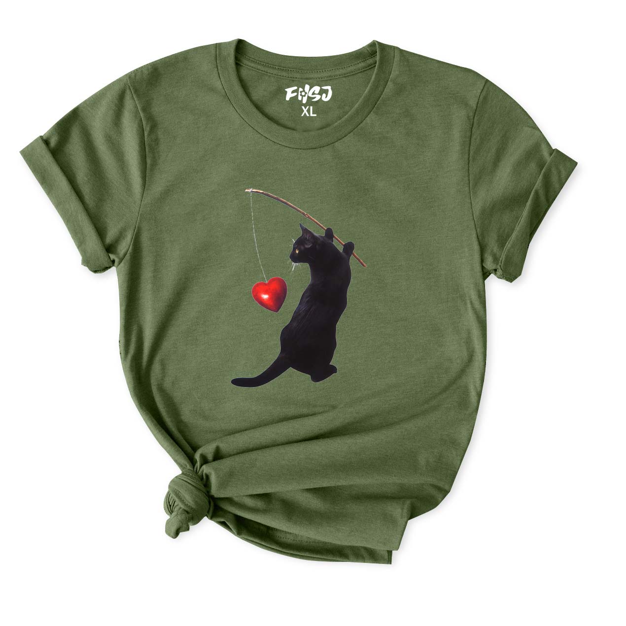 Cat Fishing Heart T-Shirt for Women