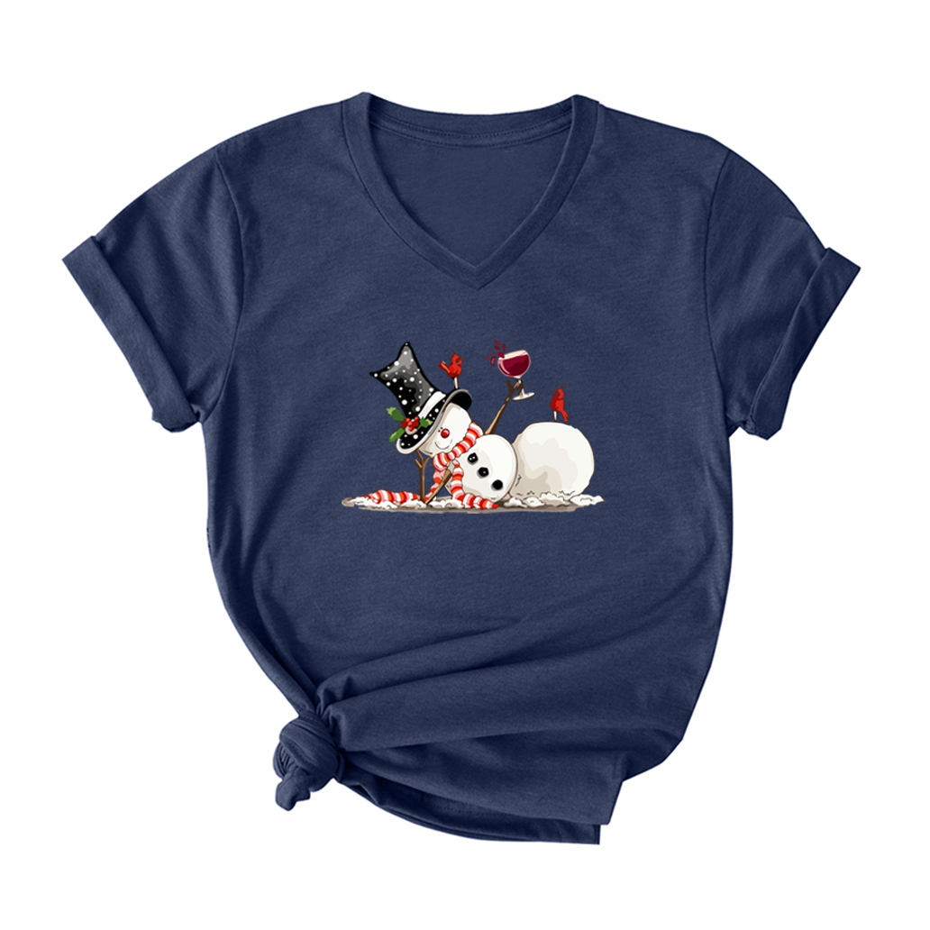 Christmas Snowman V Neck T-Shirt for Women