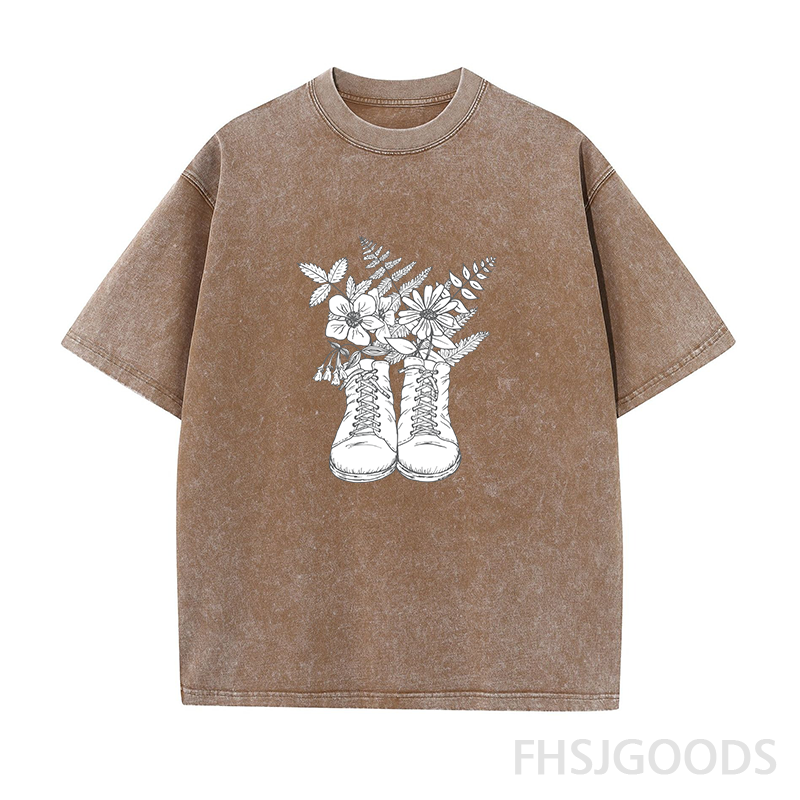 Hiking Boots & Wildflowers Unisex Distressed T-Shirt