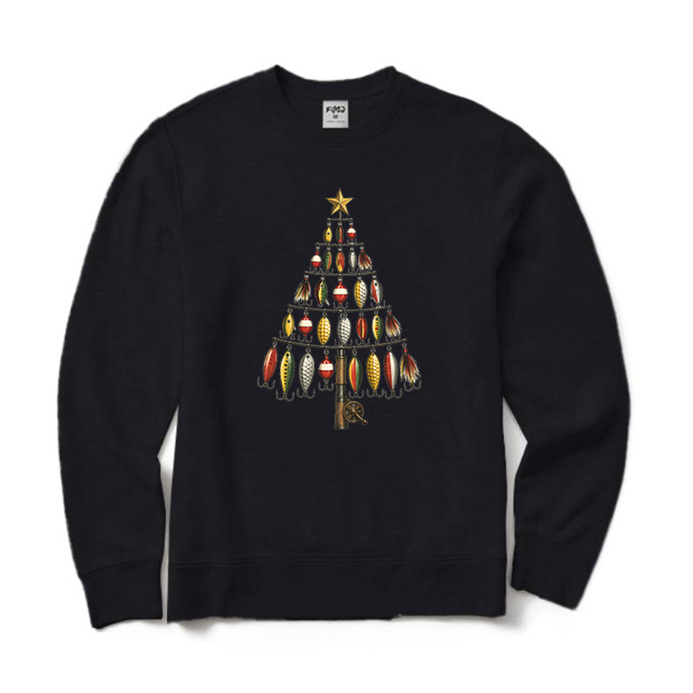 Fishing Lure Christmas Tree Fisherman Crewneck Sweatshirt