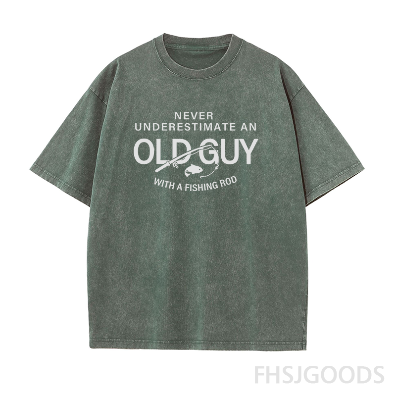 Never Underestimate An Old Guy with A Fishing Rod Unisex Distressed T-Shirt