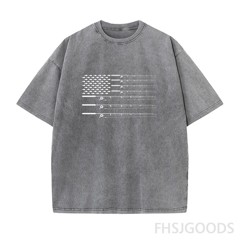 Fly Fishing Rod American Flag Unisex Distressed T-Shirt
