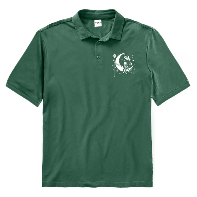 Astronaut Sitting on The Moon Fishing Polo Shirt