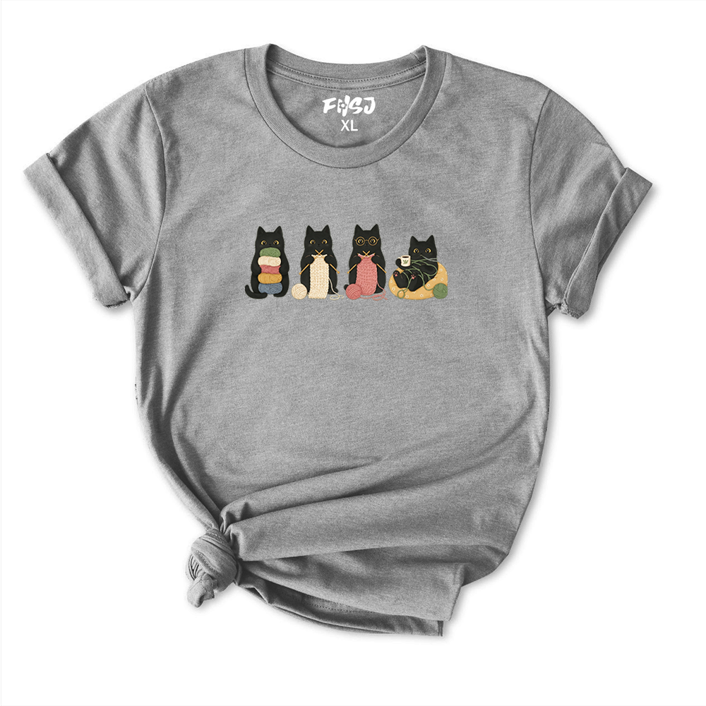 Black Cats Knitting T-Shirt for Women