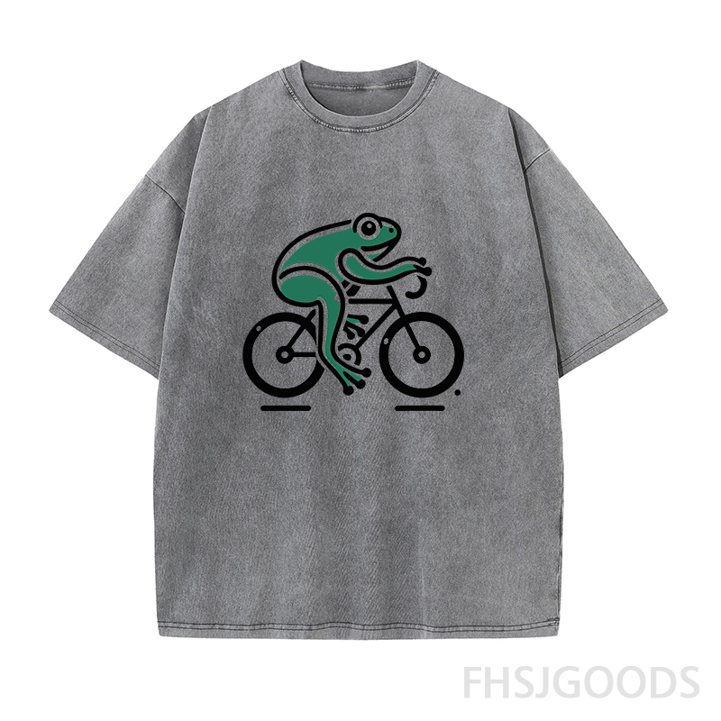 Green Frog on Bicycle Unisex Distressed T-Shirt