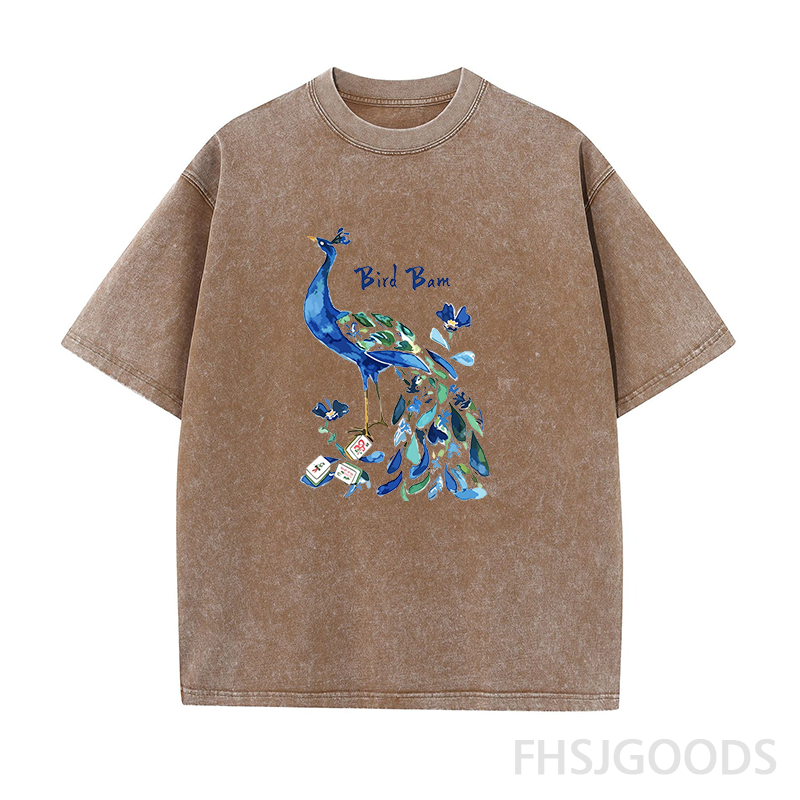 Bird Bam Mahjong Peacock Unisex Distressed T-Shirt