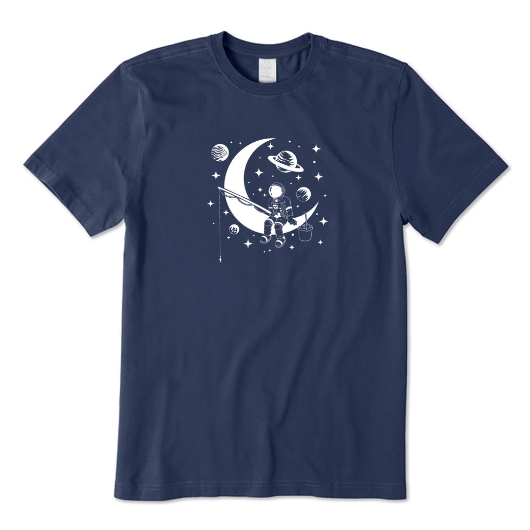 Astronaut Sitting on The Moon Fishing T-Shirt