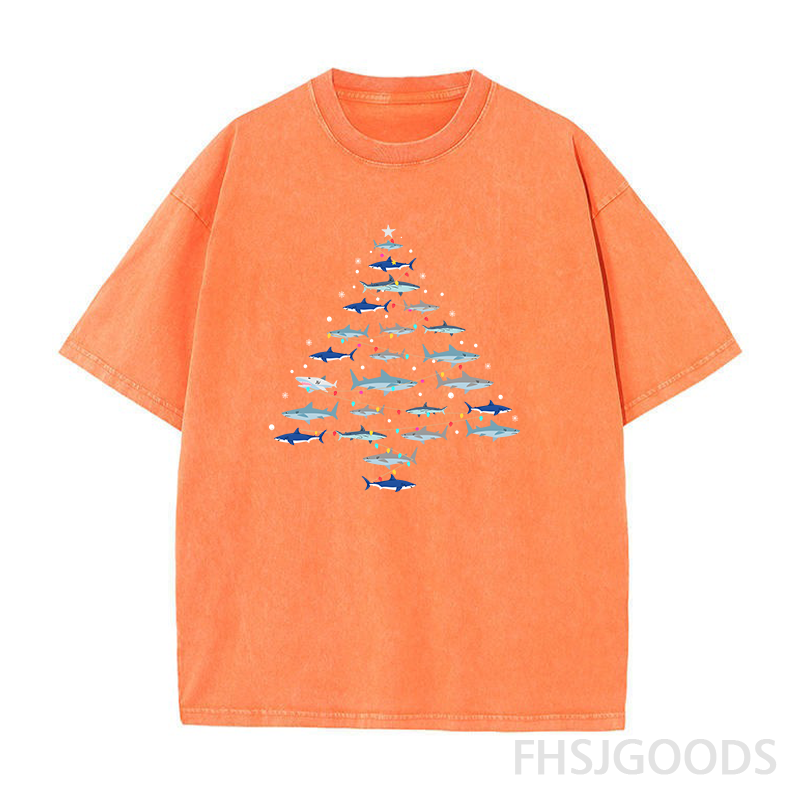 Christmas Shark Tree Unisex Distressed T-Shirt