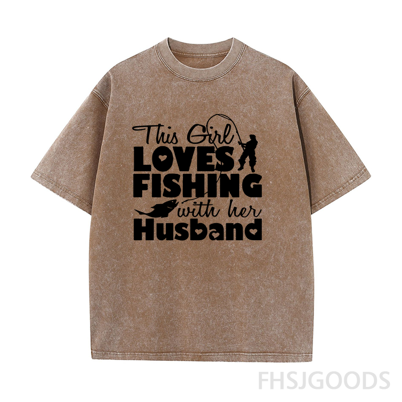This Girl Love Fishing with Husband Unisex Distressed T-Shirt