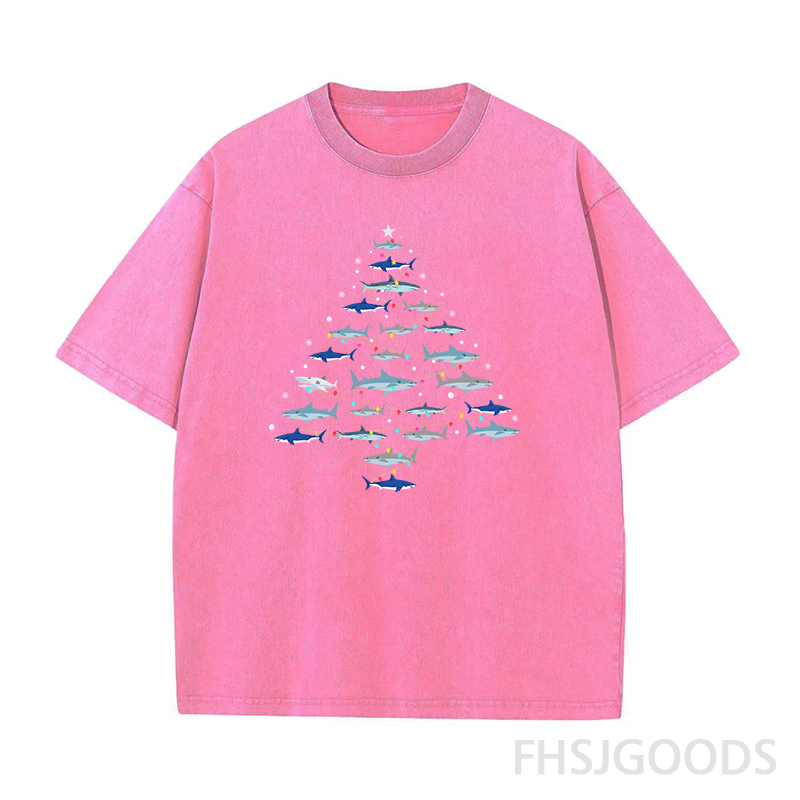 Christmas Shark Tree Unisex Distressed T-Shirt