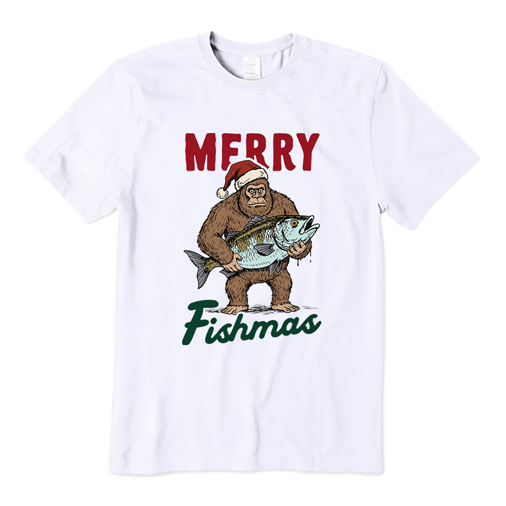 Merry Fishmas Bigfoot Fishing T-Shirt