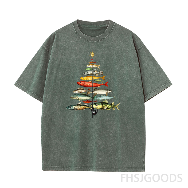 Fishing Christmas Tree Unisex Distressed T-Shirt