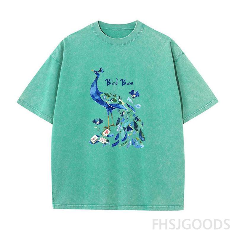 Bird Bam Mahjong Peacock Unisex Distressed T-Shirt