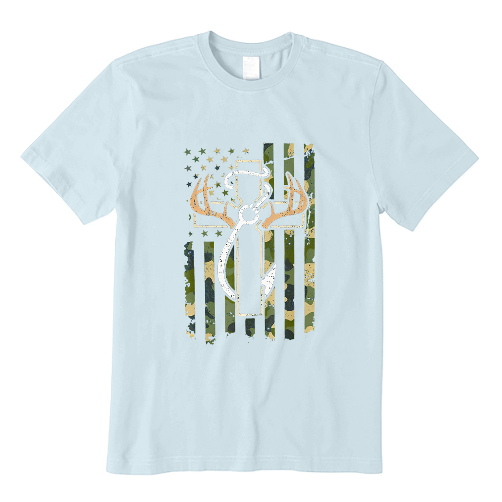 Deer Antlers Cross Fishing Hook T-shirt