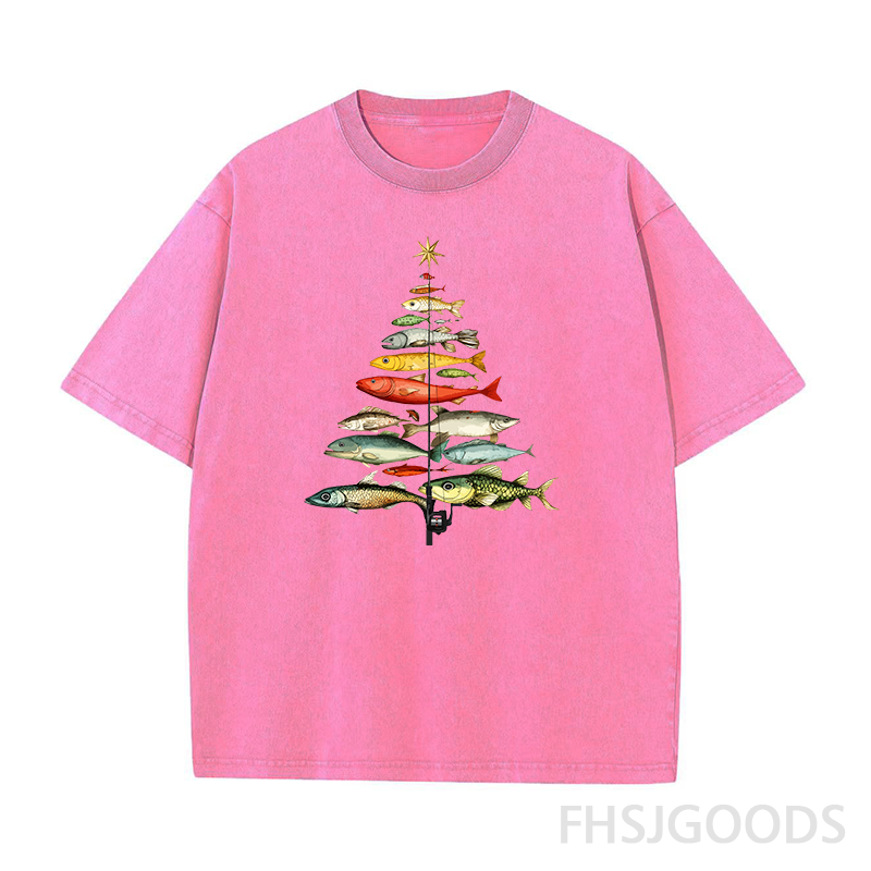 Fishing Christmas Tree Unisex Distressed T-Shirt